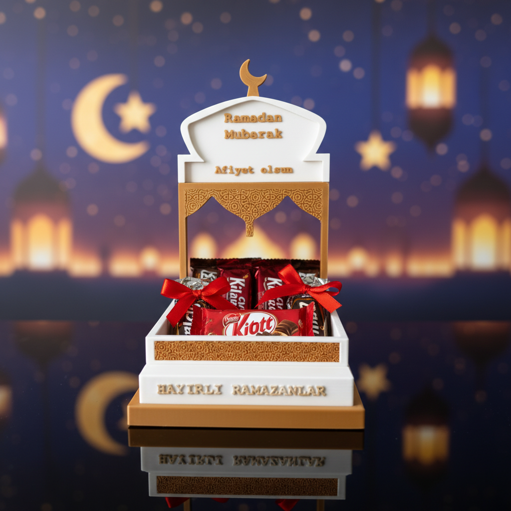 Ramadan Geschenkständer mit goldenem Hintergrund