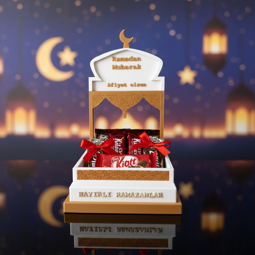 Ramadan Geschenkständer mit goldenem Hintergrund